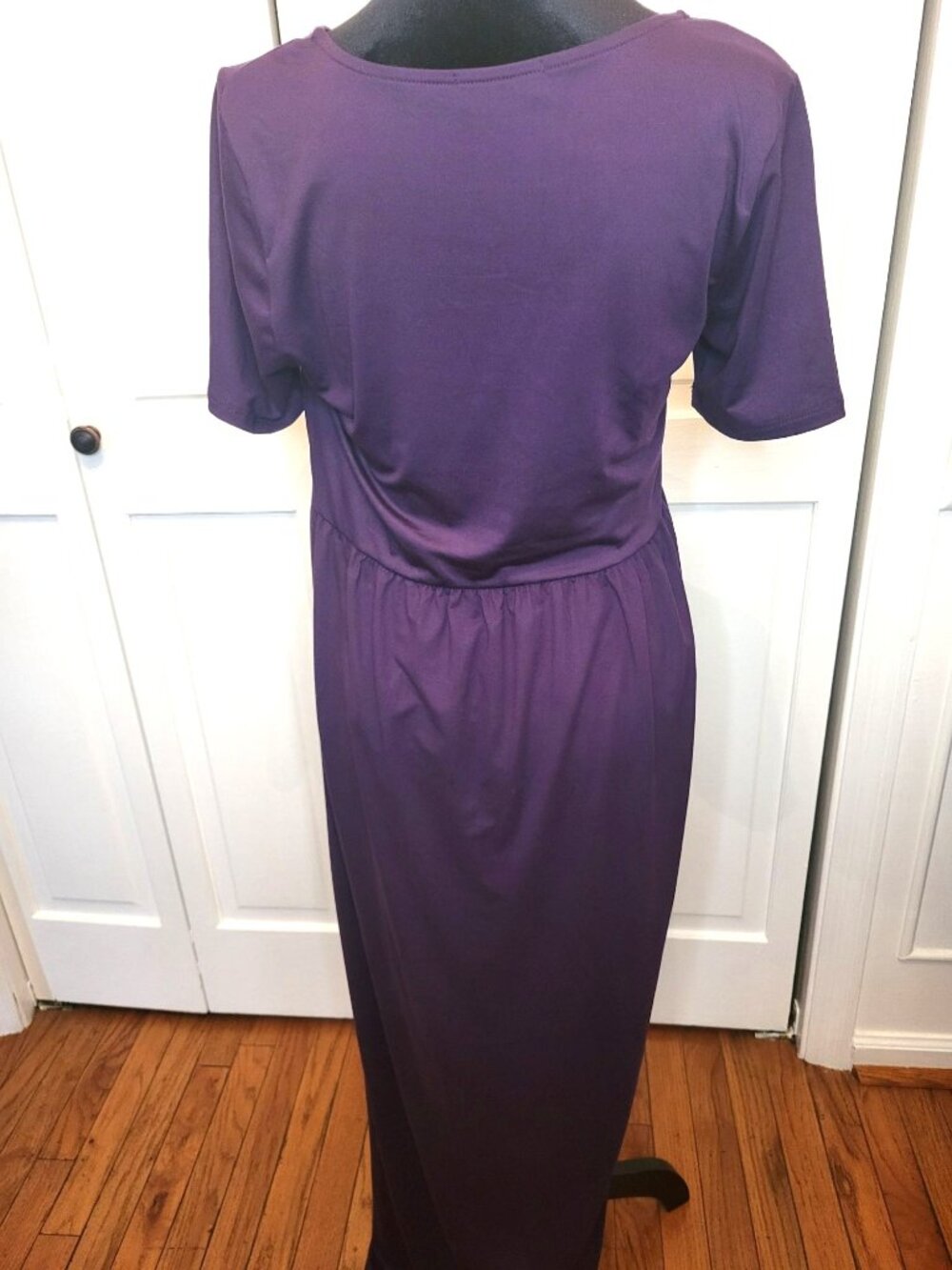 Entro Eggplant Purple Knit Maxi Dress Pleated L Comfort Summer Travel Vacation - Picture 2 of 9